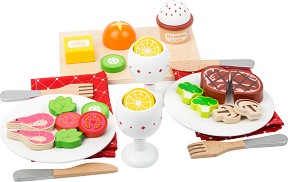 Вечеря - Детски дървено комплект за игра с аксесоари от серията "Role Play" - играчка