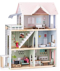 Дървена къща за кукли - Моли - Комплект за игра с аксесоари - 