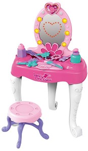 Детска тоалетка със светлинни и звукови ефекти - Детски комплект за игра с аксесоари и столче - играчка
