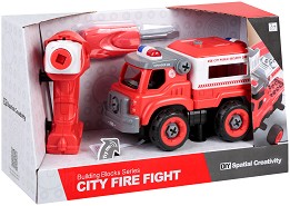 Пожарникарски камион - Детска сглобяема играчка със светлинни и звукови ефекти и аксесоари - играчка