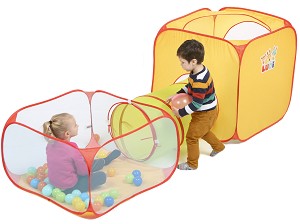 Тунел с куб и кошара за игра - Комплект с 30 броя топки - играчка