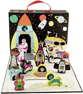 В космоса - Комплект дървени фигурки в кутия - играчка