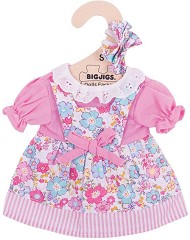 Розова рокля на цветя с панделка - Детски комплект за кукла с височина 25 cm - детски аксесоар