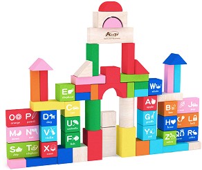 Дървен конструктор Smart Baby - Английската азбука - От 60 части - играчка