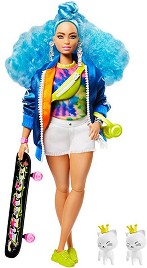 Кукла Барби с къдрава синя коса - Mattel - От серията Extra - кукла