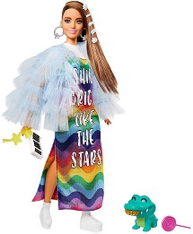 Кукла Барби с дълга цветна рокля - Mattel - От серията Extra - кукла